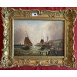 Oil painting on board of harbour and seascape, signed Hardy ’88. Image 13” x 9.5”, frame 19” x