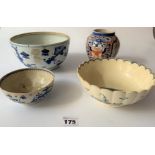 3 assorted sized bowls (8” largest) and Japanese vase