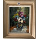 Oil on board “Anemones” by Vatteris Berzins, image 9.5” x 12”, frame 14.75” x 17.5”. Chantry House