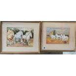 2 paintings of horses by Rachel, images 8” x 5.5” & 9” x 6.5”, frames 13” x 10.5” and 14” x 11.5”.