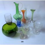 Assorted coloured and etched glassware