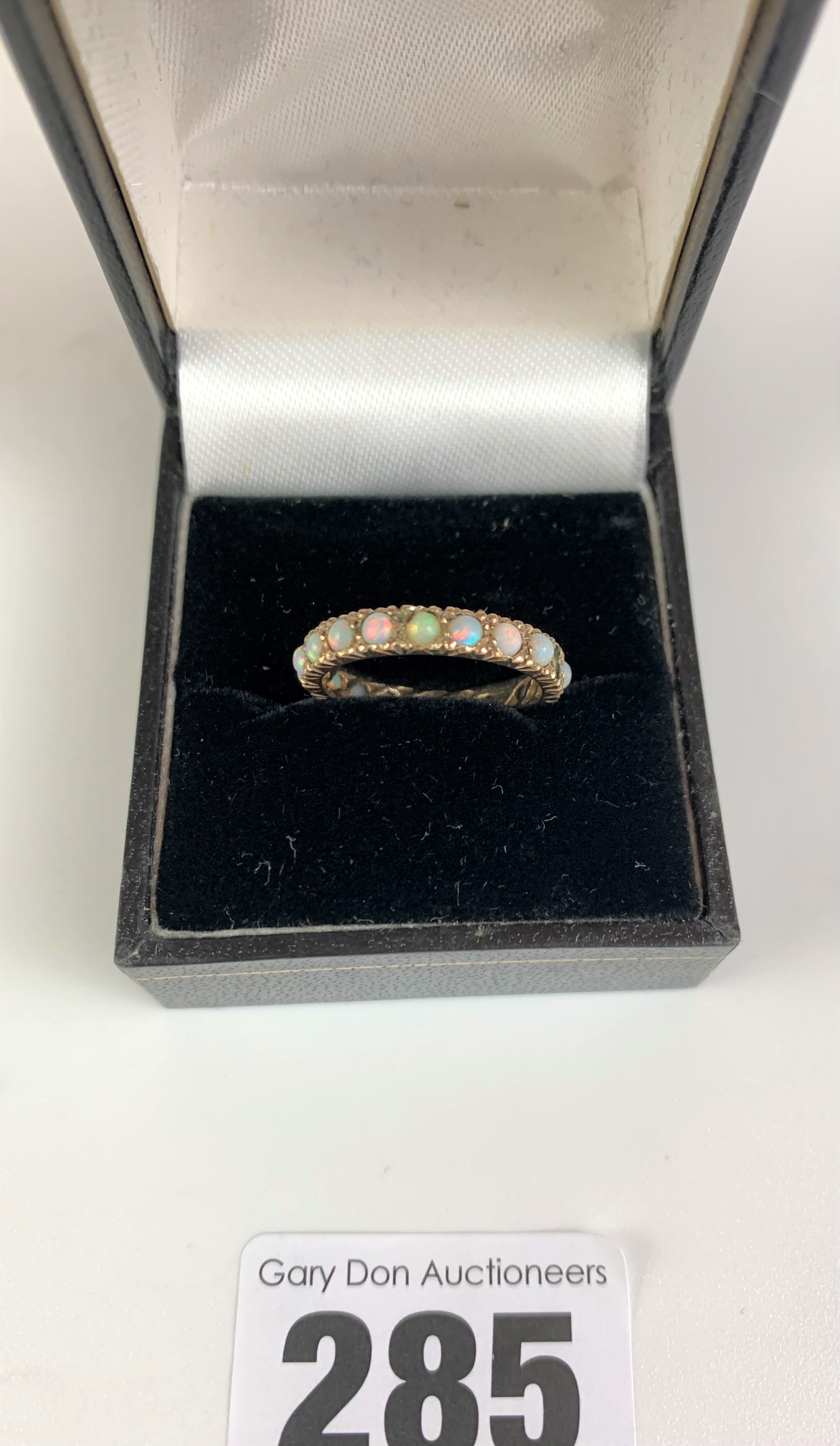 9k gold and opal eternity ring, 1 stone missing, size N, w: 2.1 gms - Image 2 of 5