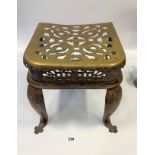 Antique brass stool, 13” wide x 12” long x 13.5” high