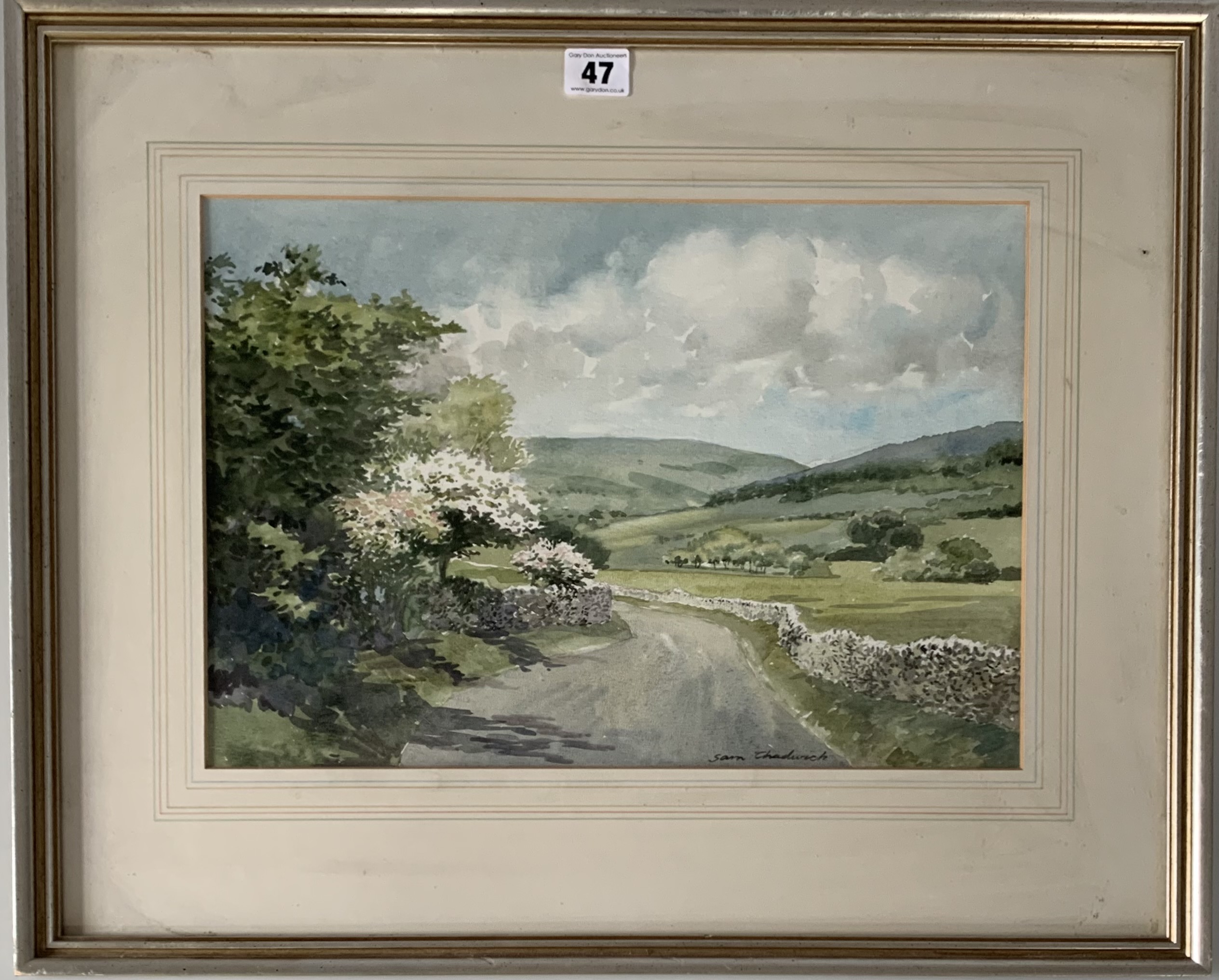 Watercolour “Maytime in Wharfedale” by Sam Chadwick. Image 16” x 11”, frame 23” x 18.5”. Headrow