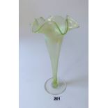 Vaseline glass tulip vase 10” high