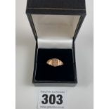 9k gold signet ring, size I/J, w: 2.3 gms
