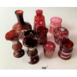 10 pieces of assorted Cranberry and red Bohemian glass