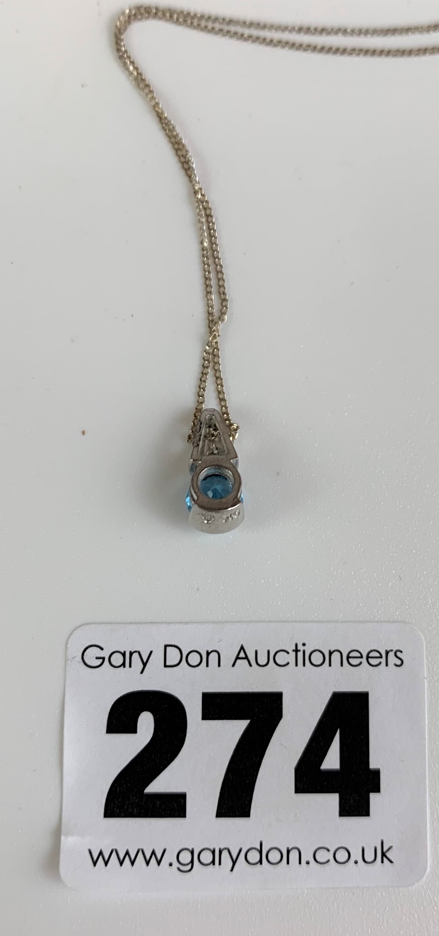 Silver necklace, length 14” and blue stone pendant, length 0.5”, total w: 1.2 gms - Image 3 of 4