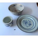 3 oriental blue/white bowls 13.5”, 12” & 6” diameter