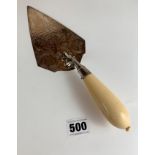 Silver trowel with bone handle presented for the Foundation Stone of St. Andrews in the Parish,