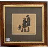 Brian Shields (Braaq) pencil drawing of woman, boy and dog, signed ‘braaq’. Image 6.25” x 5.25”,