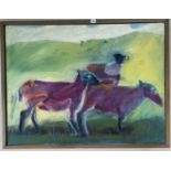 Oil on canvas “Three Shakes of a Lamb’s Tail” by Richard Snowden. Image 40” x 30”, frame 42” x