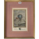 Coloured engraving of a hot air balloon in Versailles, 1783 by N. Sauvage and Ch. Launois. Image