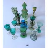Assorted green Bohemian and other green glasses and ornaments