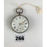 Silver pocket watch, diameter 2”, total w: 3.2 ozt. Working