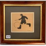 Brian Shields (Braaq) pencil drawing of boy with hoop, signed ‘braaq’. Image 6.25” x 5.25”, frame