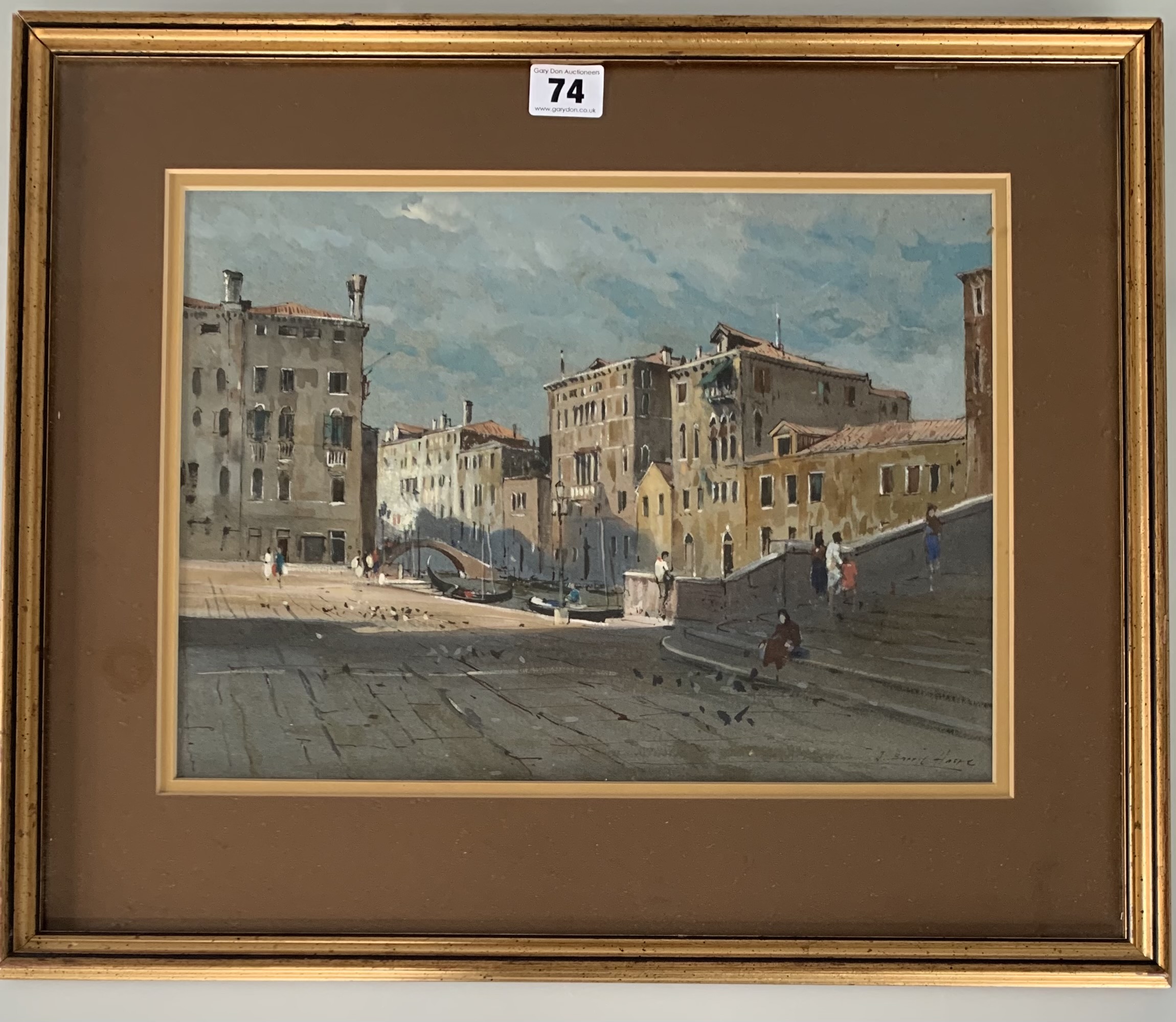 Watercolour of Venice by J. Barrie Haste. Image 13.5” x 10”, frame 19” x 16”. Headrow Gallery,