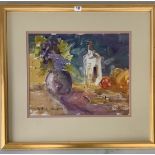 Watercolour “Violets” by Patrick Nettleship. Image 18” x 14.5”, frame 28” x 25.5”.