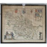 Old map ‘The West Riding of Yorkshire’ by Jan Jannsen 1646, image 21.5” x 18”, frame 23” x 19.5”