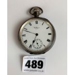 Silver Waltham USA pocket watch, 2” diameter, working. Total w: 3.3 ozt