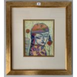 Oil on board “Girl Reflecting” by Guiliana Lazzarini, 1999. Image 10”x 12”, frame 22” x 24”