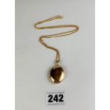 9k locket inscribed ‘To Sam Love Joan’, length 1”, plus 9k gold necklace length 24”, total w: 17.7
