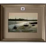 Acrylic painting “Daybreak at Alresford” by Edward Holt 1987, image 10” x 6.5”, frame 16” x 12.5”.