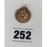 9k gold St. Christopher pendant, diameter 1”, w: 5.1 gms
