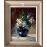 Oil on board “White Lilac” by Vatteris Berzins, image 9.5” x 12”, frame 13.5” x 16”.Chantry House