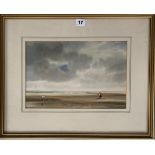 Watercolour of beach scene, by J. Barrie Haste. Image 13.5” x 9”, frame 21” x 17”. Chantry House