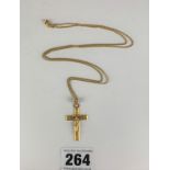 9k gold necklace, length 26” and 9k gold crucifix, length 1.5”. Total w: 11 gms
