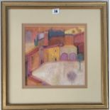 Watercolour “Square and the Moon” by Giuliana Lazzerini 1997. Image 10.5” x 10.5”, frame 19” x