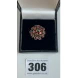 14k gold dress ring with cluster of red stones, size J, w: 4.3 gms