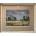Watercolour “East Yorkshire Harvest” by Angus Rands. Image 17” x 12”, frame 26” x 21.5”. Woodlands