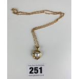9k gold necklace, length 18”, with 9k gold and pearl pendant, length .75”, total w: 8 gms