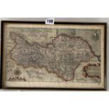 Old map ‘North Riding of Yorkshire’ by William Corden, 1607, image 14” x 9”, frame 15” x 10”