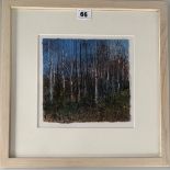 Mixed media “Silver Birch and Gorse” by John Thornton. Image 7.5” x 7.5”, frame 14.5” x 14.5”