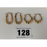 2 pairs of 9k gold hoop earrings, total w: 2.1 gms