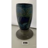 Blue Moorcroft mushroom pattern vase in pewter base, marked ‘Tudric Moorcroft 01359’ height 7.5”. No