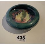 Green Moorcroft leaf and berries pattern round pin dish, 4.5” diameter x 1.5” high. No damage