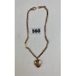 9k gold necklace, length 15”and plated locket, length 1”. Total w: 19.8 gms (gold approx 16 gms)