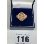 9k gold signet ring with initials MB, size S, w: 5.1 gms