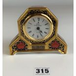 Old Imari Royal Crown Derby mantle clock, 4” high x 5” wide. Good condition