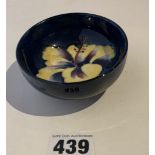 Small blue Moorcroft hibiscus pattern dish, 3” diameter