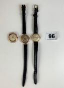 3 9k gold ladies watches – Cyma with leather strap (working), unnamed with leather strap (working)