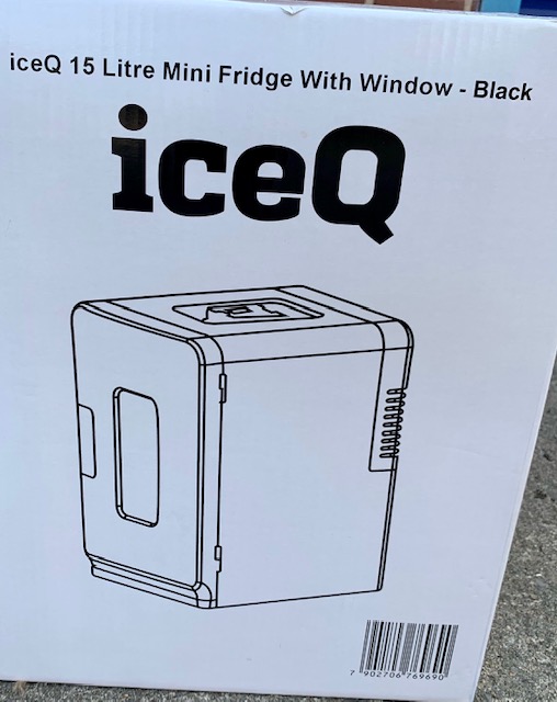 Boxed ICE Q 15 litre mini fridge with window, black, unopened as new - Image 2 of 2