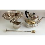 3 piece plated tea set, embossed plated bowl and plated spoon