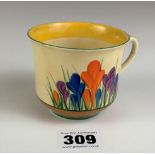 Clarice Cliff Bizarre cup, Crocus pattern. 2.5” high. Repair to handle and slight crack in cup