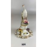 Royal Crown Derby figure of peacock on stand with flowers, signed J. Etherington, S. Emery and M.