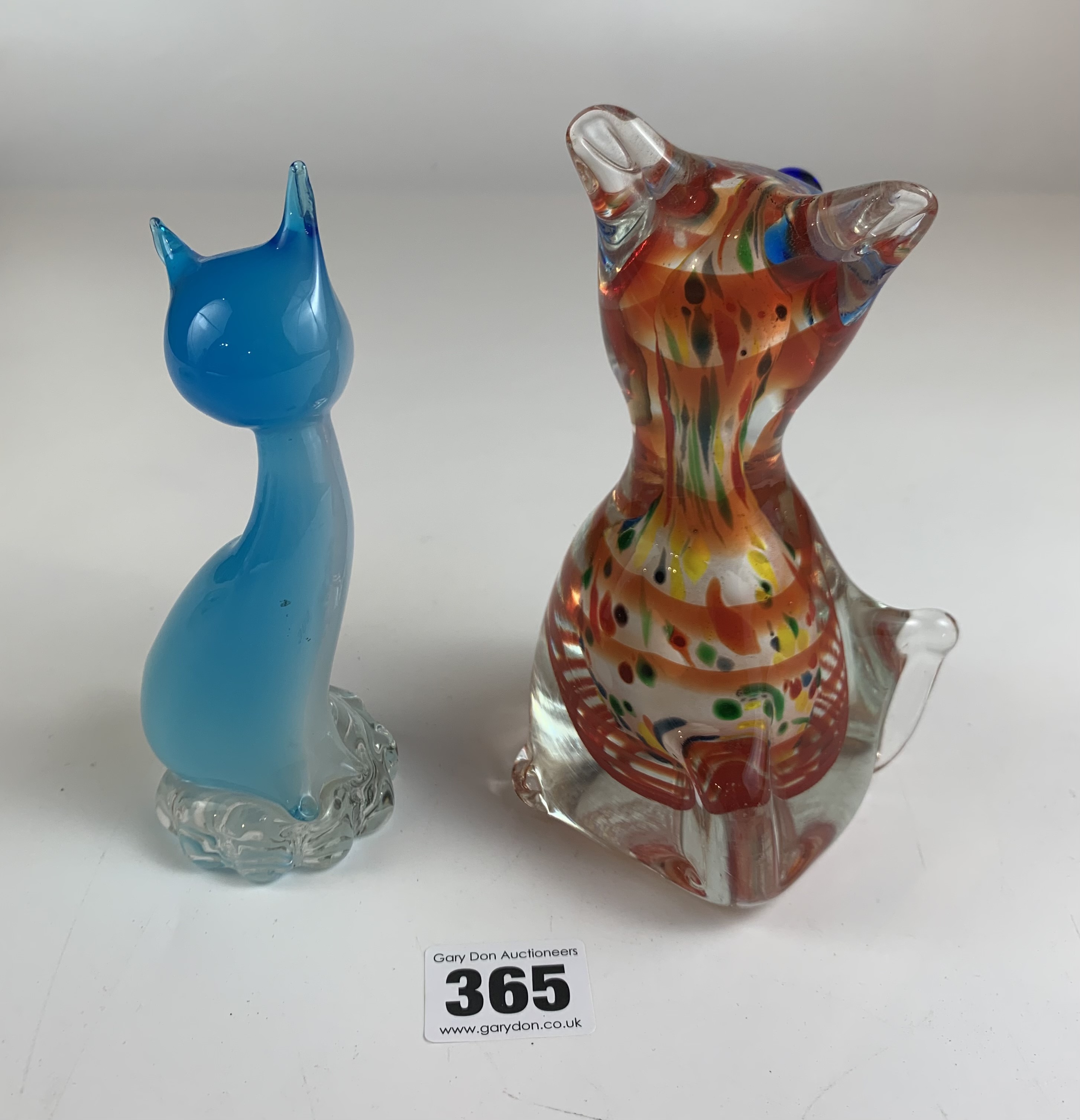 Murano striped glass cat 6” high and blue glass cat 5.5” high. No damage - Image 2 of 3